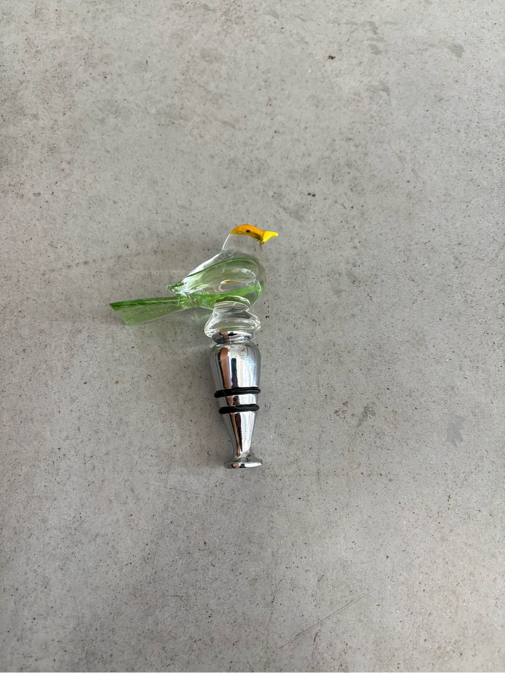 Glass Bird Wine Bottle Stopper - Green and Yellow
